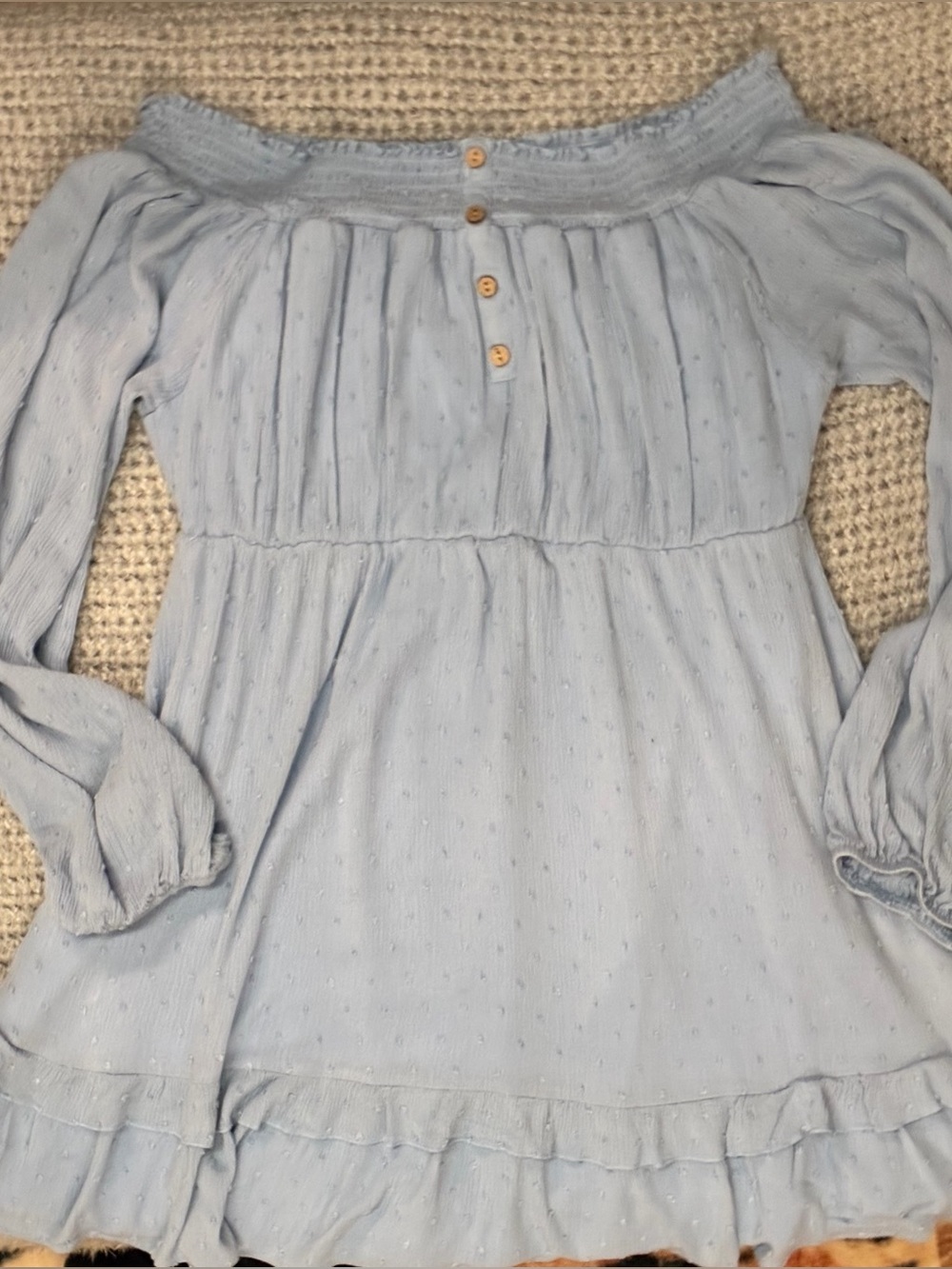 Dusty Sky Blue Off-Shoulder Peasant Dress